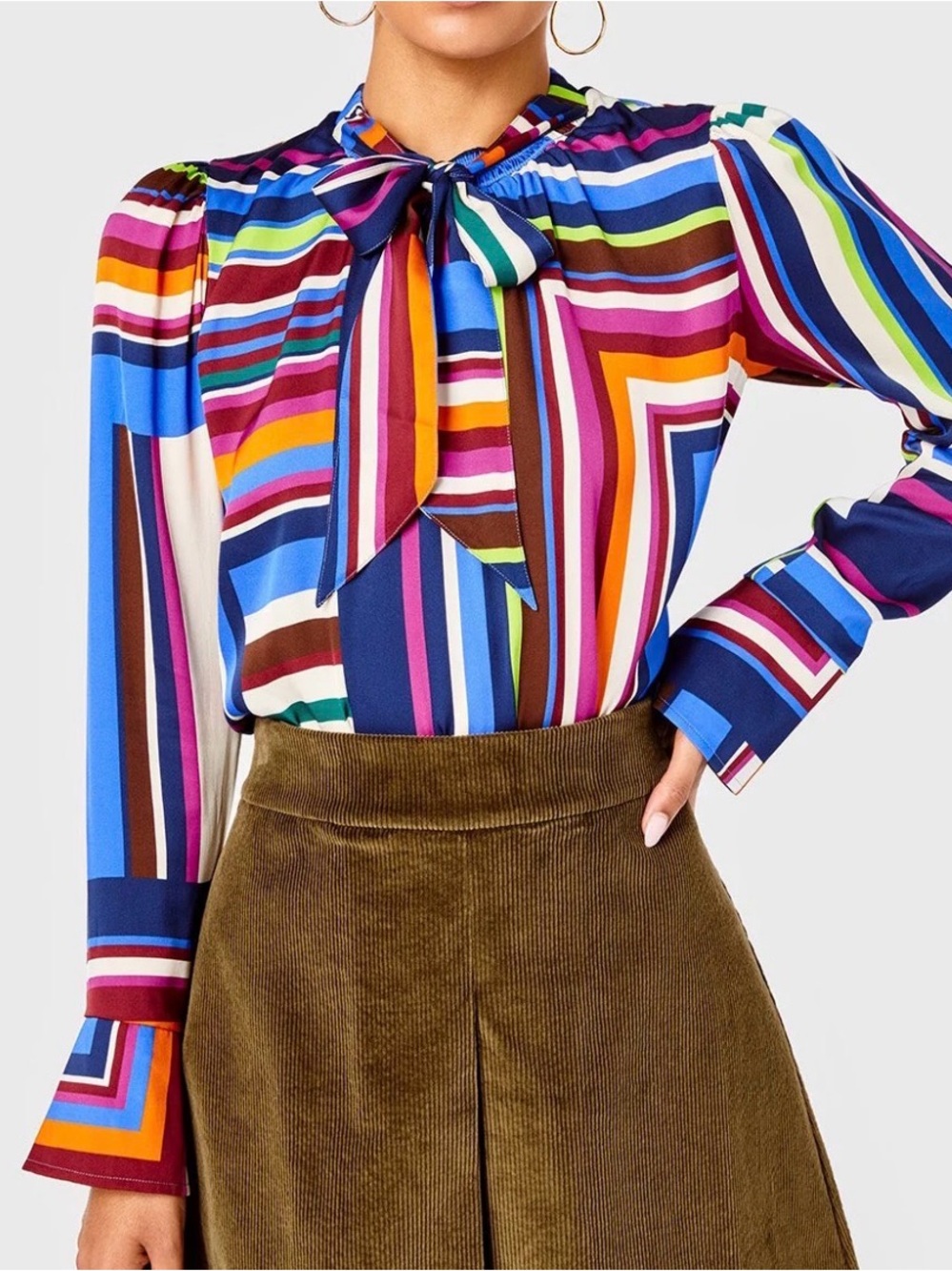 Cartolina Lottie Blouse in Stirling Print Vibrant Multi Color Geometric Stripe S